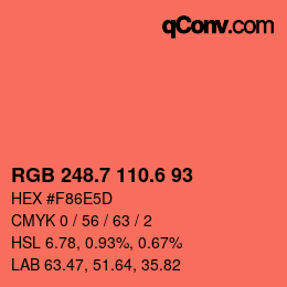 カラーコード: RGB 248.7 110.6 93 | qconv.com