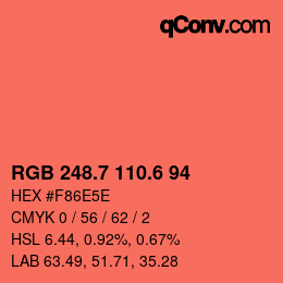 カラーコード: RGB 248.7 110.6 94 | qconv.com