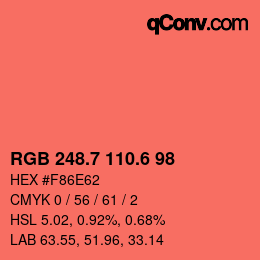 カラーコード: RGB 248.7 110.6 98 | qconv.com