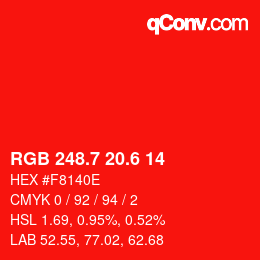カラーコード: RGB 248.7 20.6 14 | qconv.com