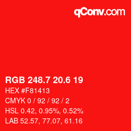 カラーコード: RGB 248.7 20.6 19 | qconv.com