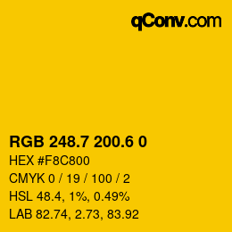 カラーコード: RGB 248.7 200.6 0 | qconv.com