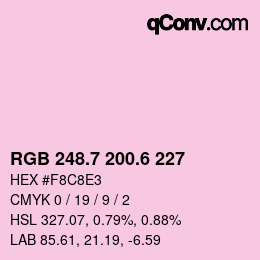 カラーコード: RGB 248.7 200.6 227 | qconv.com