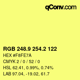 カラーコード: RGB 248.9 254.2 122 | qconv.com