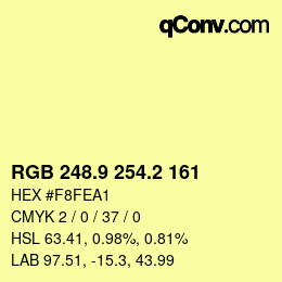 カラーコード: RGB 248.9 254.2 161 | qconv.com