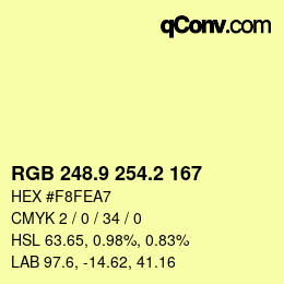 カラーコード: RGB 248.9 254.2 167 | qconv.com