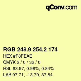 カラーコード: RGB 248.9 254.2 174 | qconv.com