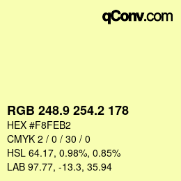 カラーコード: RGB 248.9 254.2 178 | qconv.com