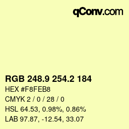 カラーコード: RGB 248.9 254.2 184 | qconv.com
