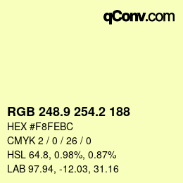 カラーコード: RGB 248.9 254.2 188 | qconv.com