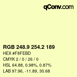 カラーコード: RGB 248.9 254.2 189 | qconv.com