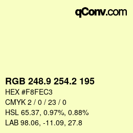 Color code: RGB 248.9 254.2 195 | qconv.com