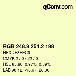 Color code: RGB 248.9 254.2 198 | qconv.com