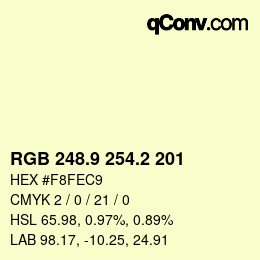 Color code: RGB 248.9 254.2 201 | qconv.com