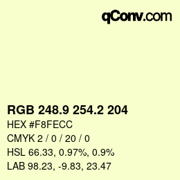 Color code: RGB 248.9 254.2 204 | qconv.com