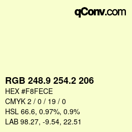 Color code: RGB 248.9 254.2 206 | qconv.com