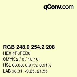 Color code: RGB 248.9 254.2 208 | qconv.com