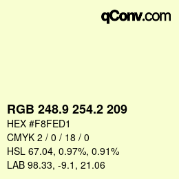 Color code: RGB 248.9 254.2 209 | qconv.com