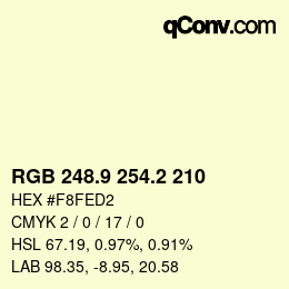 Color code: RGB 248.9 254.2 210 | qconv.com