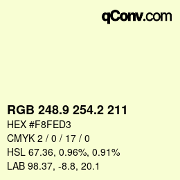 Color code: RGB 248.9 254.2 211 | qconv.com