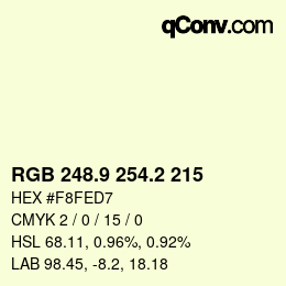 Color code: RGB 248.9 254.2 215 | qconv.com