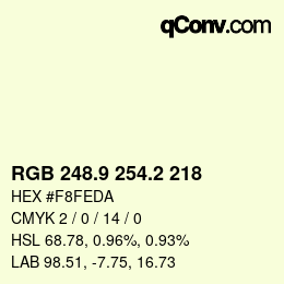 Color code: RGB 248.9 254.2 218 | qconv.com