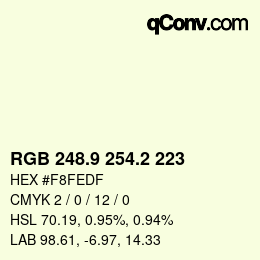 Color code: RGB 248.9 254.2 223 | qconv.com