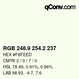 Color code: RGB 248.9 254.2 237 | qconv.com