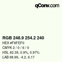Color code: RGB 248.9 254.2 240 | qconv.com