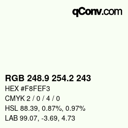 Color code: RGB 248.9 254.2 243 | qconv.com