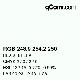 Color code: RGB 248.9 254.2 250 | qconv.com