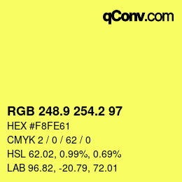 カラーコード: RGB 248.9 254.2 97 | qconv.com