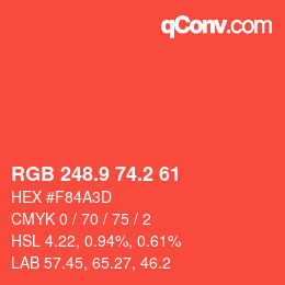 カラーコード: RGB 248.9 74.2 61 | qconv.com