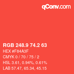 カラーコード: RGB 248.9 74.2 63 | qconv.com
