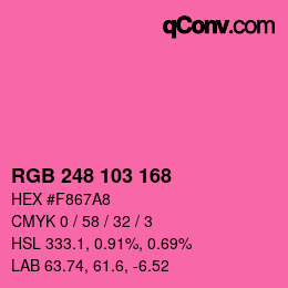 カラーコード: RGB 248 103 168 | qconv.com