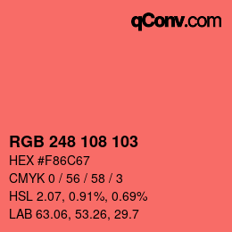 カラーコード: RGB 248 108 103 | qconv.com
