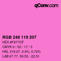 颜色代码: RGB 248 119 207 | qconv.com