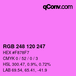 カラーコード: RGB 248 120 247 | qconv.com