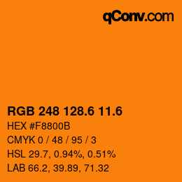 カラーコード: RGB 248 128.6 11.6 | qconv.com
