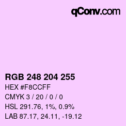 Color code: RGB 248 204 255 | qconv.com