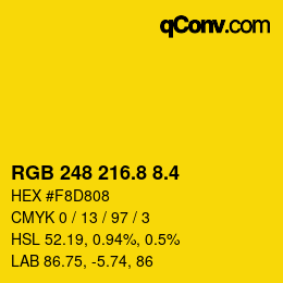 カラーコード: RGB 248 216.8 8.4 | qconv.com