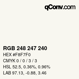 Código de color: RGB 248 247 240 | qconv.com