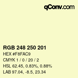 Color code: RGB 248 250 201 | qconv.com