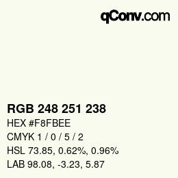 Color code: RGB 248 251 238 | qconv.com