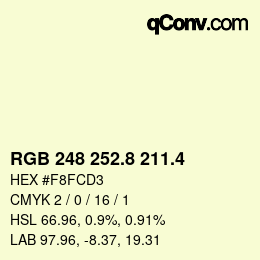 カラーコード: RGB 248 252.8 211.4 | qconv.com