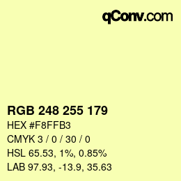 Color code: RGB 248 255 179 | qconv.com