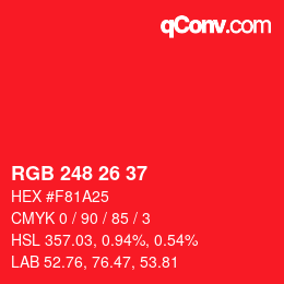 カラーコード: RGB 248 26 37 | qconv.com