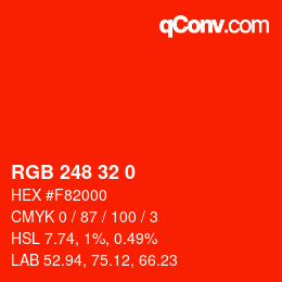 カラーコード: RGB 248 32 0 | qconv.com