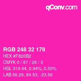 カラーコード: RGB 248 32 178 | qconv.com
