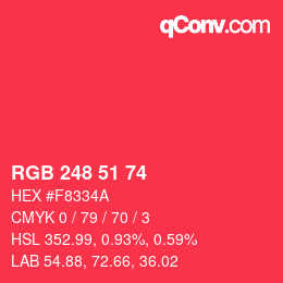 颜色代码: RGB 248 51 74 | qconv.com